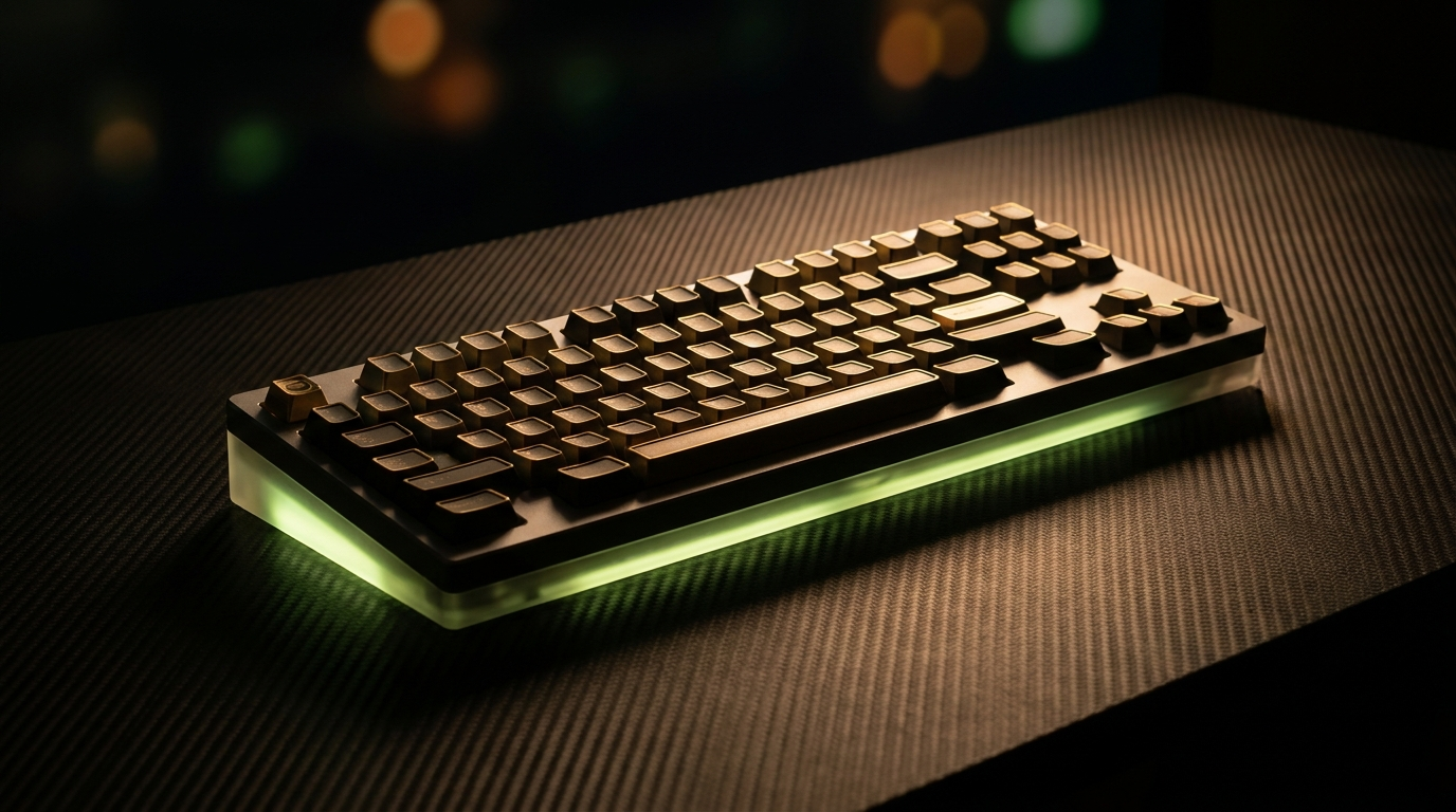 Premium gaming desk setup with mechanical keyboard, mouse, mousepad and headset
